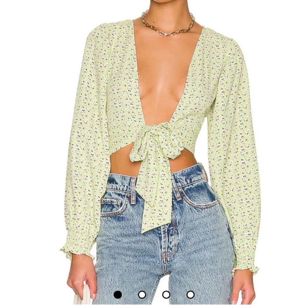 MORE TO COME Marlene Tie Front Top in Green Floral